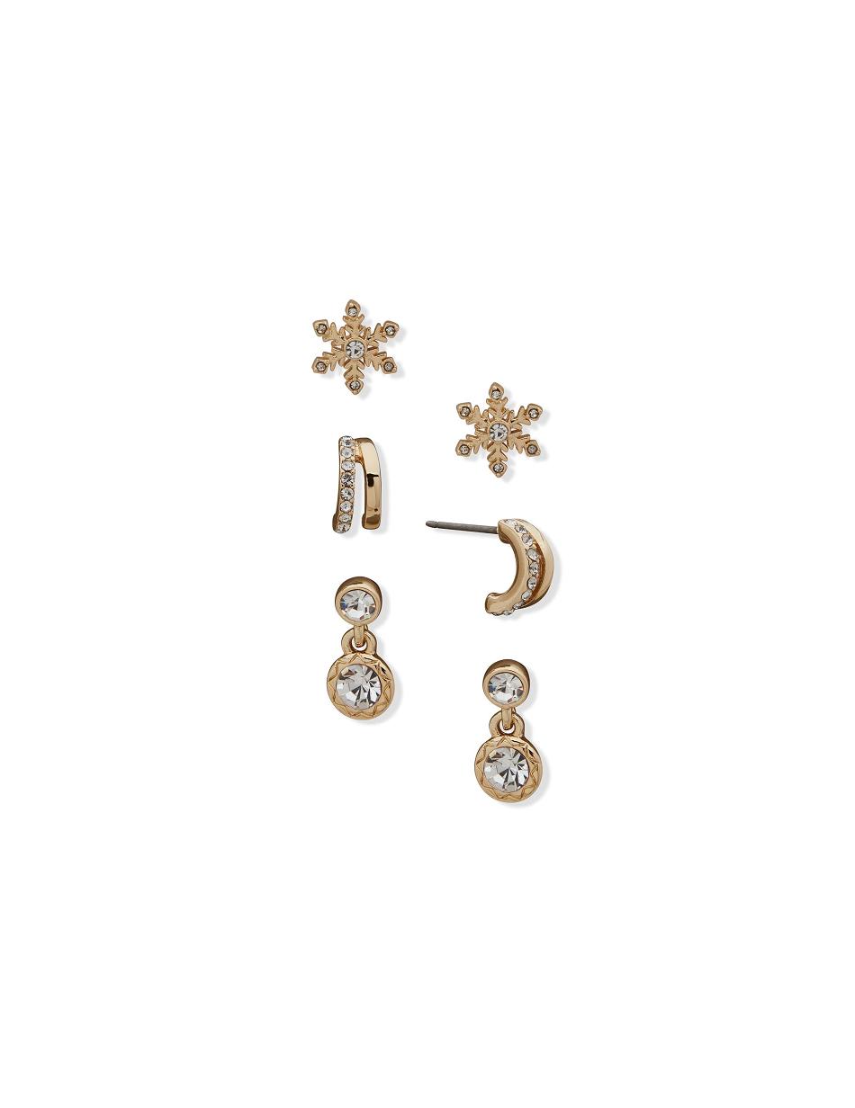 Ensembles de bijoux Anne Klein Snowflake Drop and C Hoop Pierced Earring Trio in Gift Box   | NTB-6088096